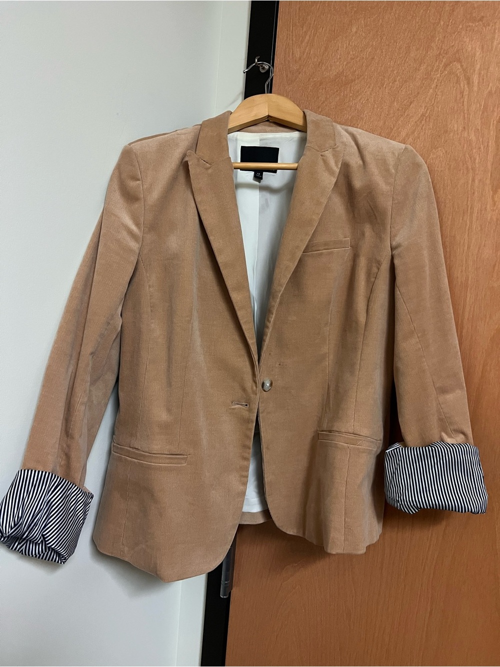 Banana Republic Tan Corduroy Blazer with Striped Cuff Detail